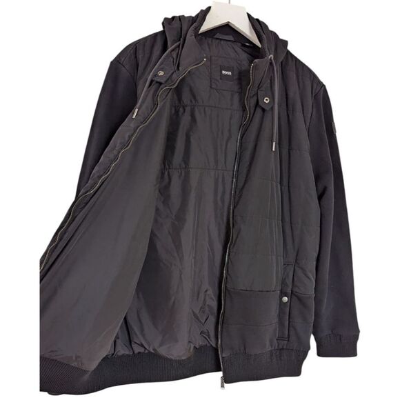 Boss Hugo Boss Men's M Black Mixed Media Hybrid Hooded Jacket - Picture 4 of 9